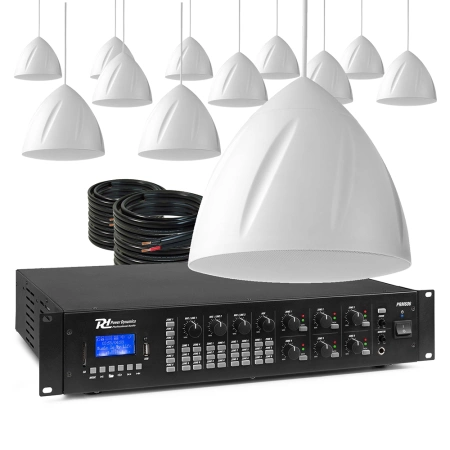 Zestaw białych głośników wiszących 12 x 5.25" PDS40W z wzmacniaczem 6 strefowym