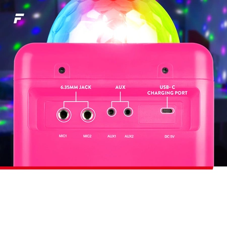 Głośnik bluetooth karaoke z półkulą LED 15W BT 2 mikrofony Fenton różowy