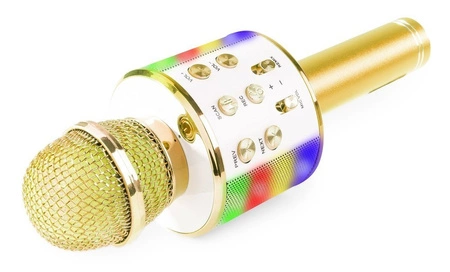 Mikrofon karaoke z głośnikami BT MP3 MAX efekt LED złoty