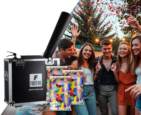 Zestaw: Wyrzutnia konfetti na CO2 CANNON 1000+ case Firefog+ konfetti wielokolorowe 3x5kg