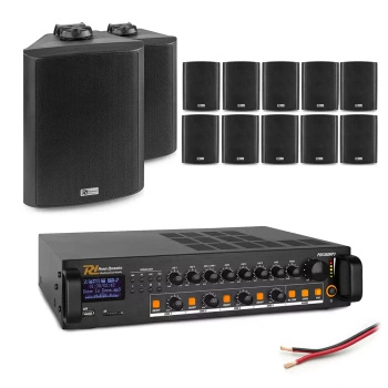 Zestaw czarnych głośników naściennych 12 x 6.5" BC65V z wzmacniaczem wielostrefowym