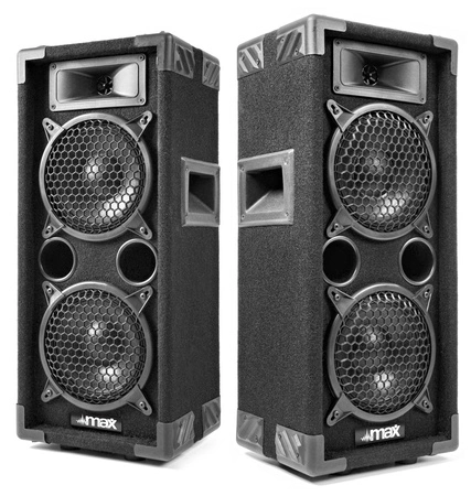 Zestaw: Pasywna kolumna pasywna MAX26 2x 6'' 600W, wzmacniacz, mikser, mikrofony, kable