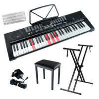 Zestaw: Keyboard 61 podświetlanych klawiszy+ podwójny statyw pod keyboard+ ławka+ naklejki na klawisze