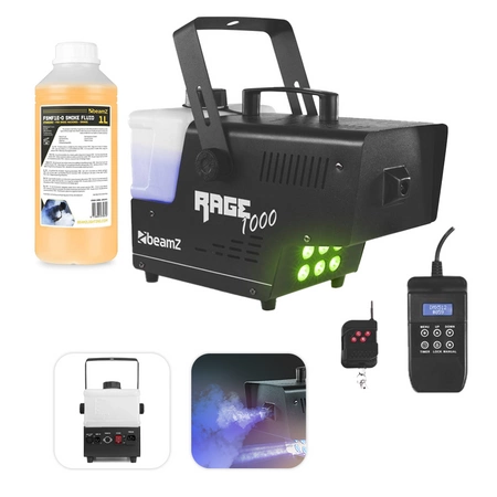 Zestaw: Wytwornica dymu LED 1000W Rage1000LED+ płyn do dymu 1L BeamZ