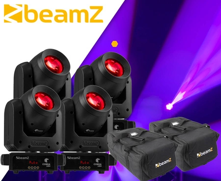 Zestaw: 4x Głowa ruchoma Cobra 100H z pryzmatem 100W Beamz+ 2x case