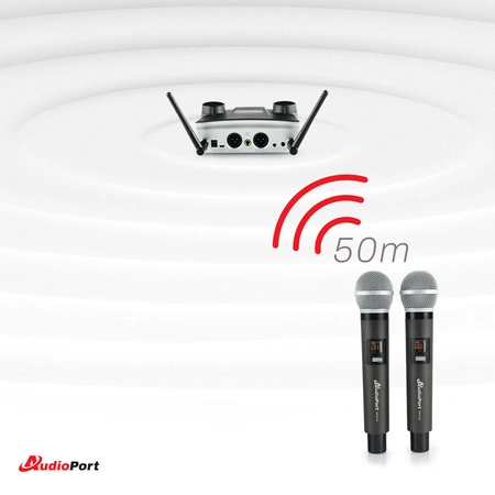 Zestaw mikrofonów bezprzewodowych doręcznych UHF+ stacja ładująca Audioport MCD-U2