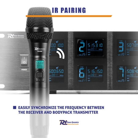 Zestaw mikrofonów bezprzewodowych Power Dynamics UHF PD528 z 8 mikrofonami ręcznymi