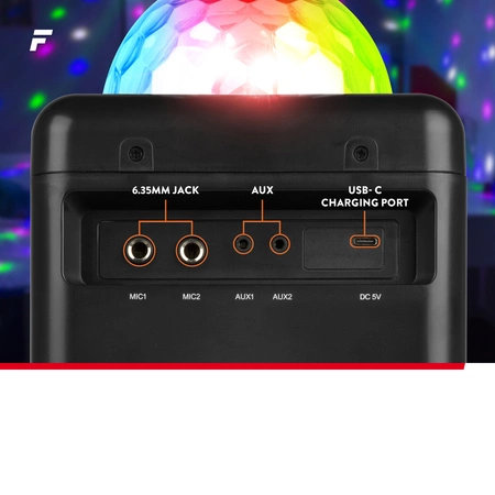 Głośnik bluetooth karaoke z półkulą LED 15W BT 2 mikrofony Fenton