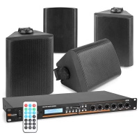 Zestaw czarnych głośników naściennych 4 x 5.25" 120W BGO50 z odtwarzaczem cyfrowym