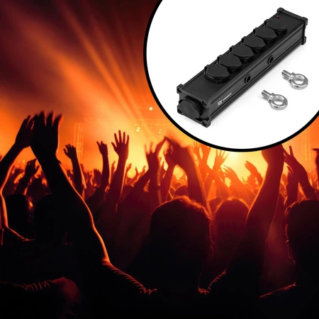 Rozdzielacz zasilania Power Dynamics PSB35 z 7 wodoodpornymi złączami Powercon – P-Con IN – 7x P-Con OUT