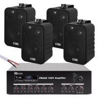 Zestaw czarnych głośników do muzyki w tle 4 x 4" BV40B 100V z wzmacniaczem bluetooth