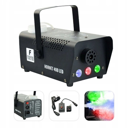 Zestaw imprezowy: Wytwornica dymu z efektem LED RGB 400 W 2 piloty + płyn do dymu 1 l + półkula dyskotekowa