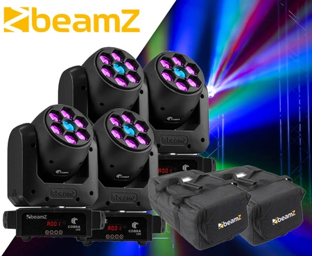 Zestaw: 4x Głowa ruchoma Cobra 160 Spot 100W z 6x 10W B-Eye Beamz+ 2x case
