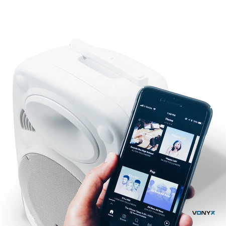 Kolumna z mikrofonami/ nagłośnienie mobilne Verve46 15”Vonyx biały+ pokrowiec