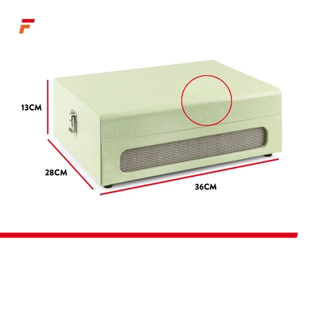 Gramofon w walizce RP118C Fenton wejście/wyjście BT zielony