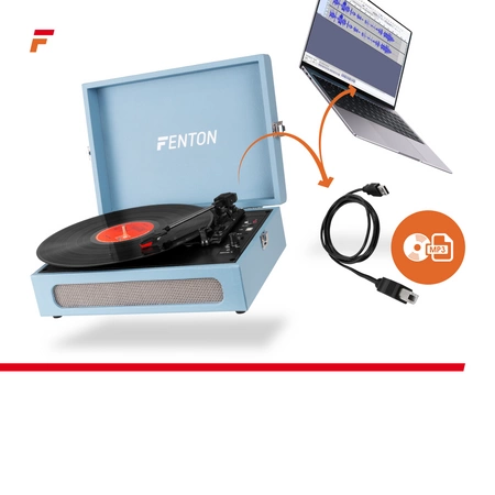 Gramofon w walizce RP118E Fenton wejście/wyjście BT niebieski