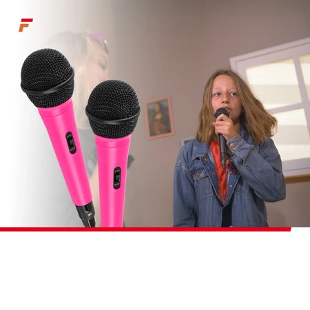 Głośnik bluetooth karaoke z półkulą LED 15W BT 2 mikrofony Fenton różowy