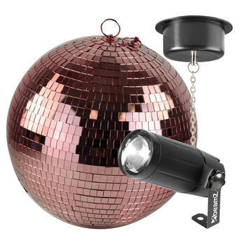 Zestaw: Kula lustrzana 30cm różowo- złota+ napęd sieciowy+ reflektor pinspot LED