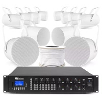 Zestaw białych głośników tubowych 12 x 6.5" PSP6 z 6 strefowym wzmacniaczem matrycowym