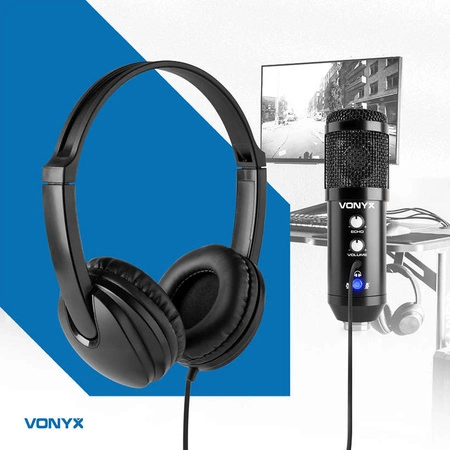 Mikrofon studyjny USB Vonyx CM320B ze statywem stołowym - czarny