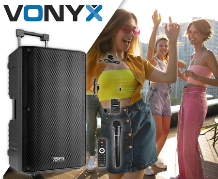 Zestaw: kolumna mobilna 1000W VSA700-BP 15" Combi Vonyx mikrofony i pilot + pokrowiec