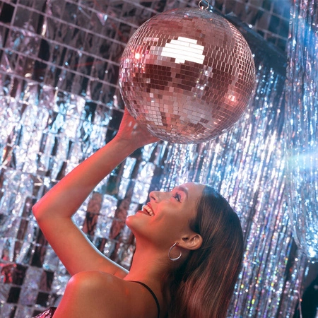 Zestaw: Kula lustrzana 30cm różowa+ statyw z napędem sieciowym + Pinspot LED