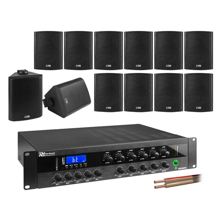  6 strefowy system czarnych głośników naściennych 12 x BC50V z wzmacniaczem PDW500MP3 BT