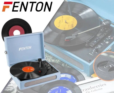 Gramofon w walizce RP118E Fenton wejście/wyjście BT niebieski