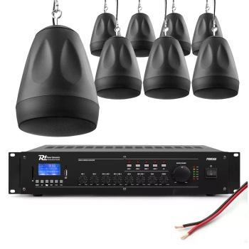 Zestaw czarnych głośników wiszących 8 x 6.5" PDS65 z wzmacniaczem