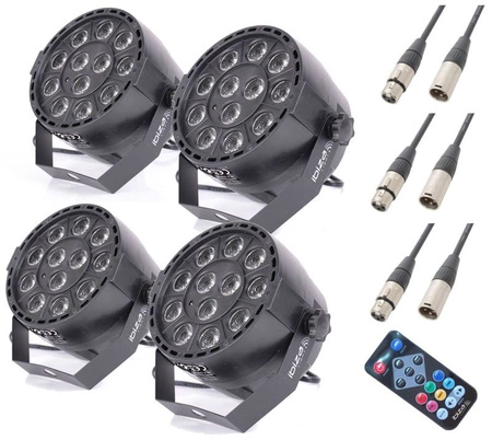Zestaw: 4x reflektor LED PAR Ibiza PAR-MINI-RGBW + 3x kabel