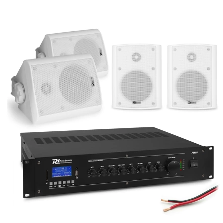 Zestaw białych głośników naściennych 4 x 4" BC40V z wzmacniaczem