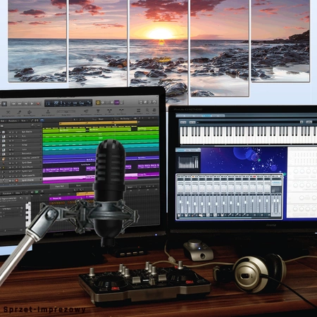 Mikrofon pojemnościowy sPodcaster Go w zestawie statyw i pokrowiec