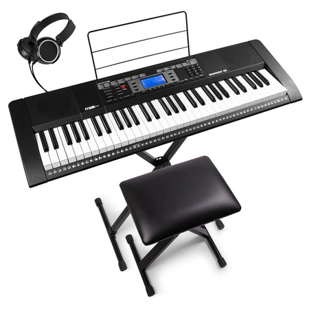 Keyboard 61 podświetlanych klawiszy Rhapsody61L Max+ statyw, ławka, słuchawki, mikrofon