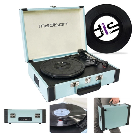Gramofon w walizce MAD-RETROCASE-BLU Madison BT USB SD niebieski