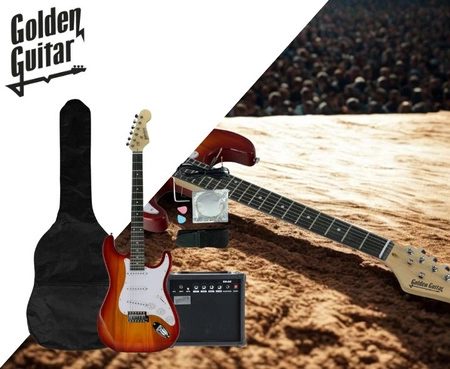 Gitara elektryczna - kompletny zestaw -Golden Guitar STEG-20 wiśniowa Stratocaster