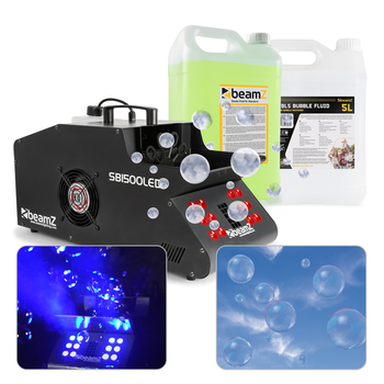Zestaw: Wytwornica dymu i baniek SB1500LED+ płyn do dymu 5L i płyn do baniek 5L