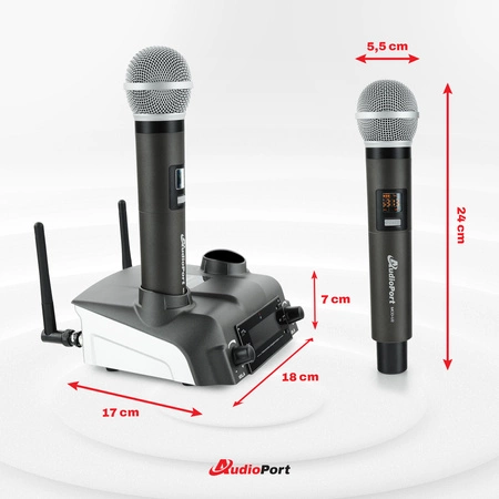 Zestaw mikrofonów bezprzewodowych doręcznych UHF+ stacja ładująca Audioport MCD-U2