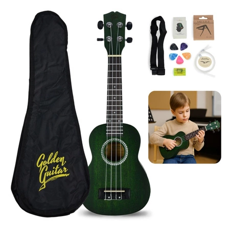 Zestaw: Ukulele sopranowe 21" HRF21 zielone+ akcesoria Golden Guitar