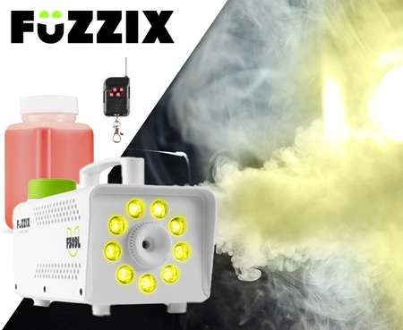 Zestaw: Wytwornica dymu LED 500W F509LW biała Fuzzix+ płyn do dymu 250ml gratis+ płyn do dymu 5l