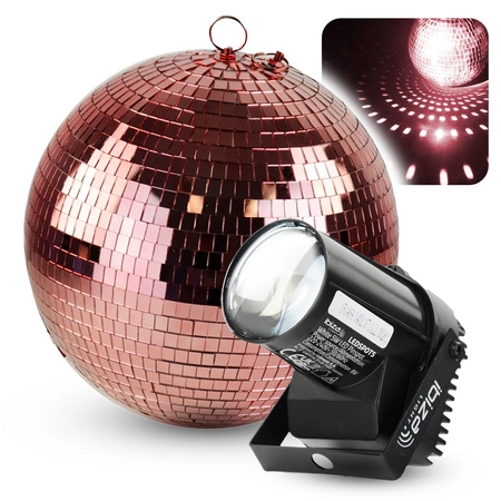 Zestaw: Kula lustrzana 20cm różowo- złota+ reflektor pinspot LED VNSP