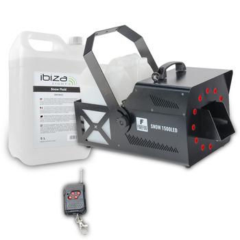 Zestaw: Wytwornica śniegu LED 1500W Snow 1500LED DMX pilot Firefog + płyn 5L