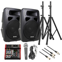 Zestaw mobilny DJ: 2x Kolumna aktywna 12'' 600W+ mikser + statywy+ mikrofon+ okablowanie