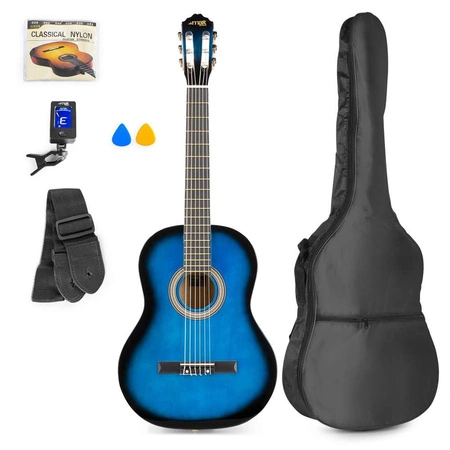 Zestaw: Gitara klasyczna 39'' SoloArt Max kolor niebieskie +statyw gitarowy +stojak na nuty +akcesoria