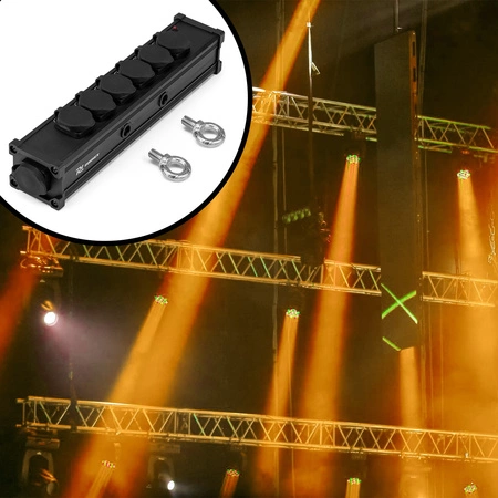 Rozdzielacz zasilania Power Dynamics PSB35 z 7 wodoodpornymi złączami Powercon – P-Con IN – 7x P-Con OUT