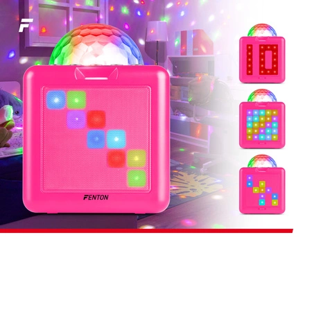 Głośnik bluetooth karaoke z półkulą LED 15W BT 2 mikrofony Fenton różowy