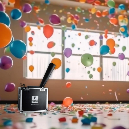 Zestaw: Działo wyrzutnia konfetti na CO2 CANNON 1000+ case Firefog+ konfetti srebrne 3x5kg