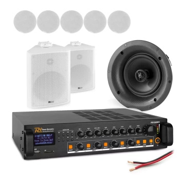 Profesjonalny system głośników sufitowych 6 x 6.5" FCS6 z wzmacniaczem 4 strefowym oraz głośnikami zewnętrznymi