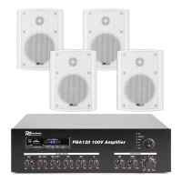 Zestaw odpornych na warunki pogodowe głośników 4 x 4" BC40V białe z wzmacniaczem bluetooth