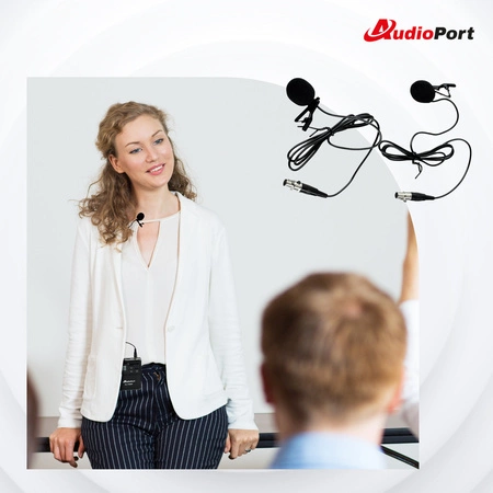 Zestaw mikrofonów bezprzewodowych UHF 2x nagłowny bodypack krawatowy Audioport SU-750BP