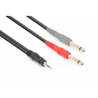Kabel mini Jack męski (3,5mm) Stereo - 2x Jack 6,3mm Mono 3m Vonyx